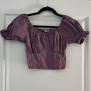 Elegant Mauve Puff Sleeve Crop Top